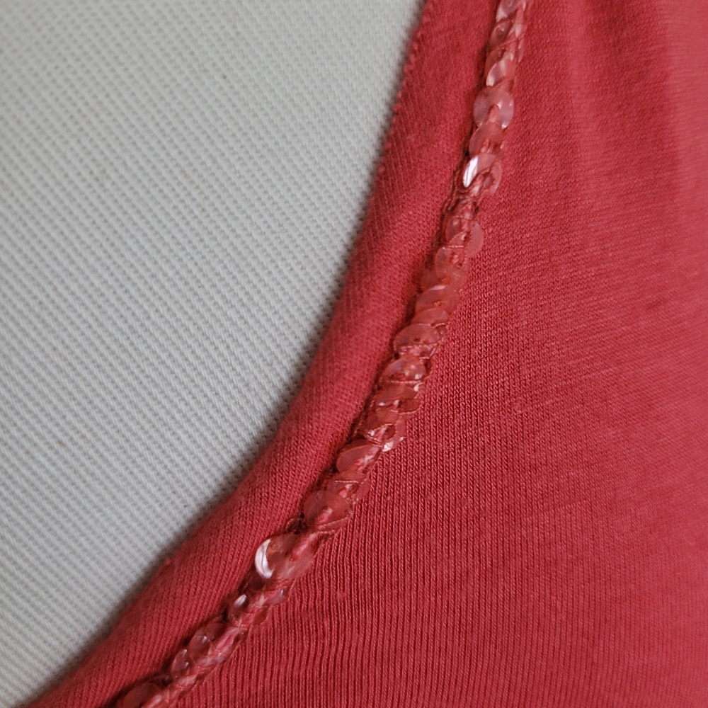 Max Studio Blouse Orange Coral Flutter Cap Sleeve Sequin Detail Ruched S… - Picture 5 of 9